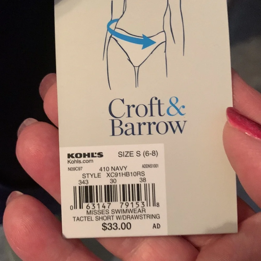Croft & Barrow Swim Bottoms, Navy Blue, Size Small